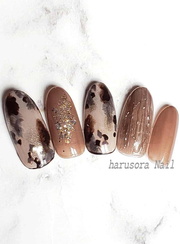 定額デザイン 152 ニュアンスレオパネイルベージュ Harusora Nail 予約ページ