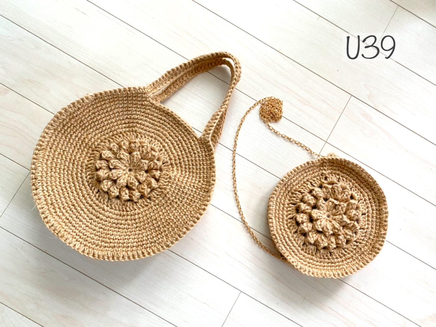 あみもの お花模様の麻紐サークルバッグ U39 あみものlesson マクラメws